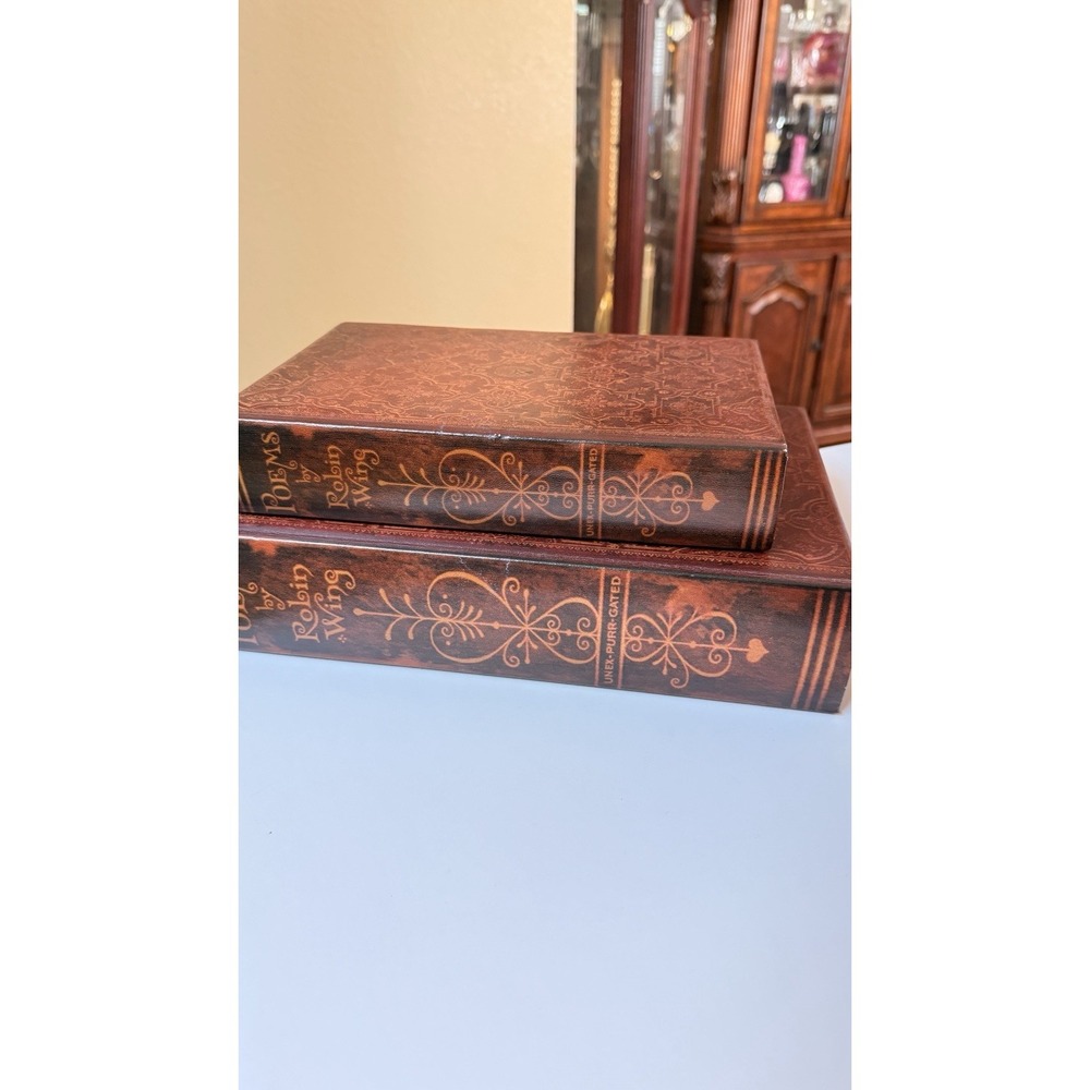 Vintage Faux Book Box Set of 2 Robin Wing Secret Storage Jewelry Boxes